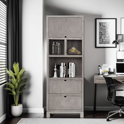 Bridgevine Home Pacific Heights 78 inch Bookcase, No Assembly Required, Melbourne Grey Finish