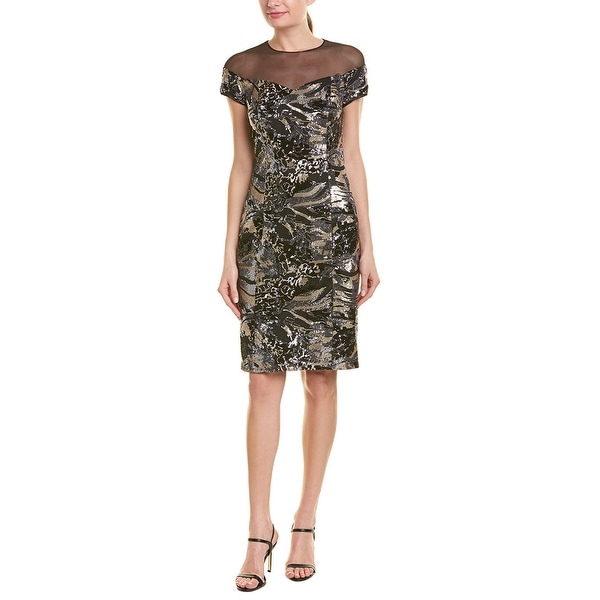 teri jon bow neck sheath dress
