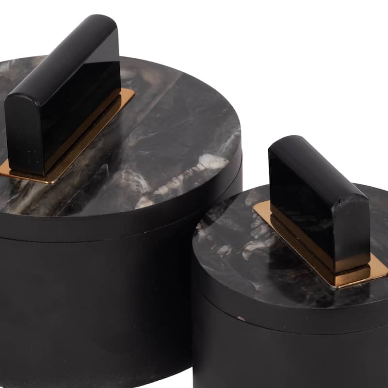 Sagebrook Home 6/7" Wheatly Black Boxes MDF, Iron Resin, and Glass, Chic Home Organization, Set of 2 - 7" x 7" x 6"