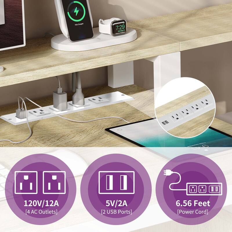 Moasis 65-inch L Shaped Computer Office Desk with Cabinet Drawers Gaming Desk w/Power Outlets & LED Lights