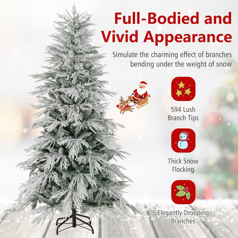 Gymax 6/7/8 FT Artificial Christmas Tree w/1108 PE PVC Branch Tips & - Green, White