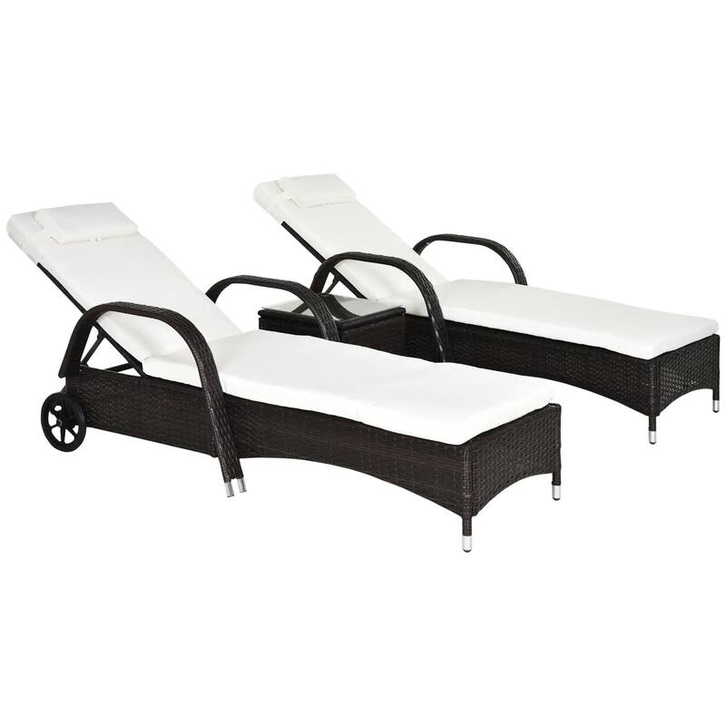 3PCS Wicker Chaise Lounge Set,Adjustable Rattan Chairs,Cushions,Table