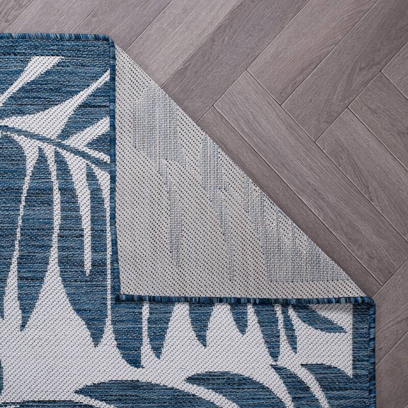 World Rug Gallery Floral Leaves Textured Flat Weave Indoor/Outdoor Area Rug