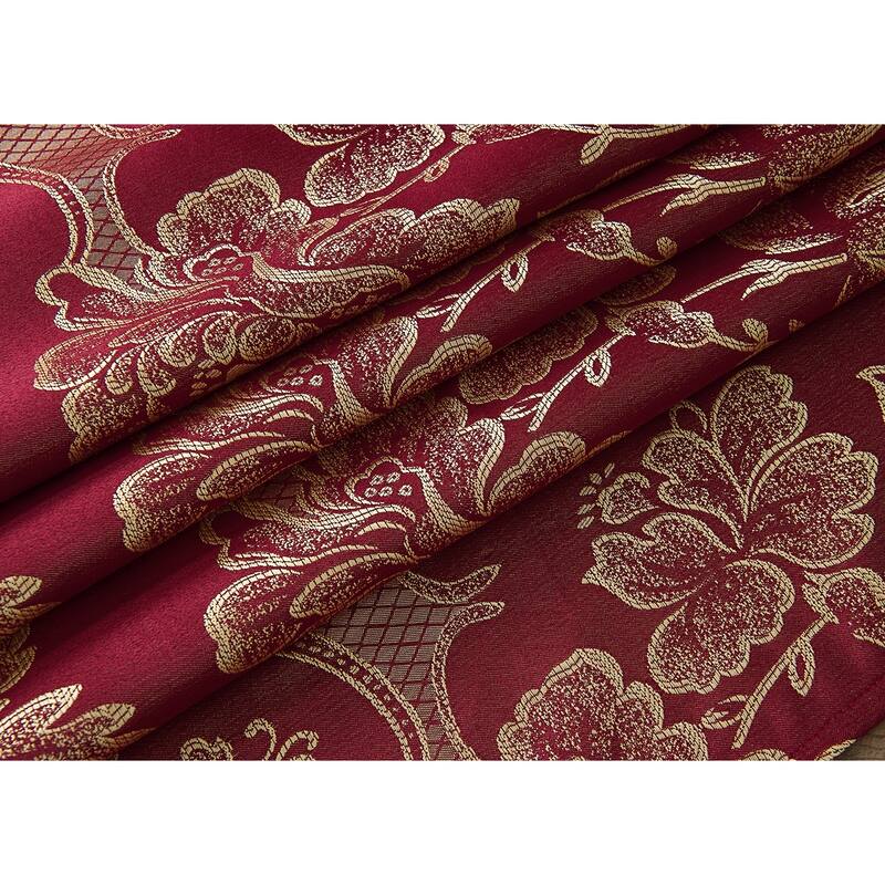 Rosalie Floral/Damask Textured Jacquard Single Rod Pocket Curtain Panel w/ Attached Valance - 54 x 84 in. - 54 x 84 in.