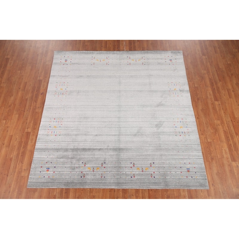 Gabbeh Oriental Square Area Rug Handmade Silk Carpet - 7'9" x 8'2"