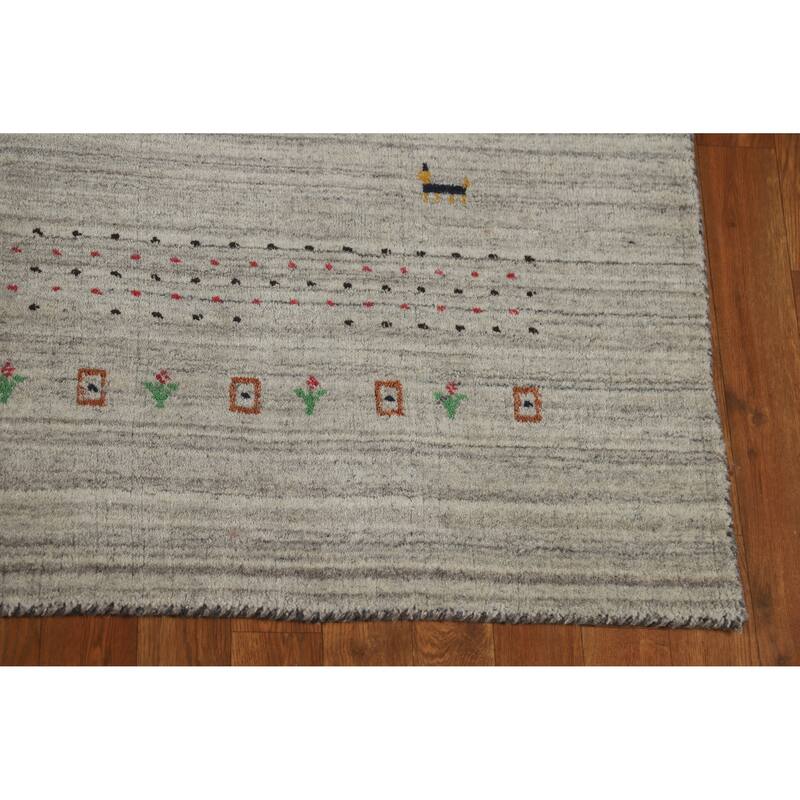 Tribal Gabbeh Indian Area Rug Bedroom Grey Handmade Wool Carpet - 5'0" x 7'9"