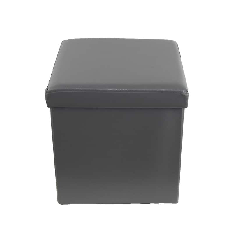 2-in-1 Foldable Faux Leather Pouffe Storage Cube and Ottoman
