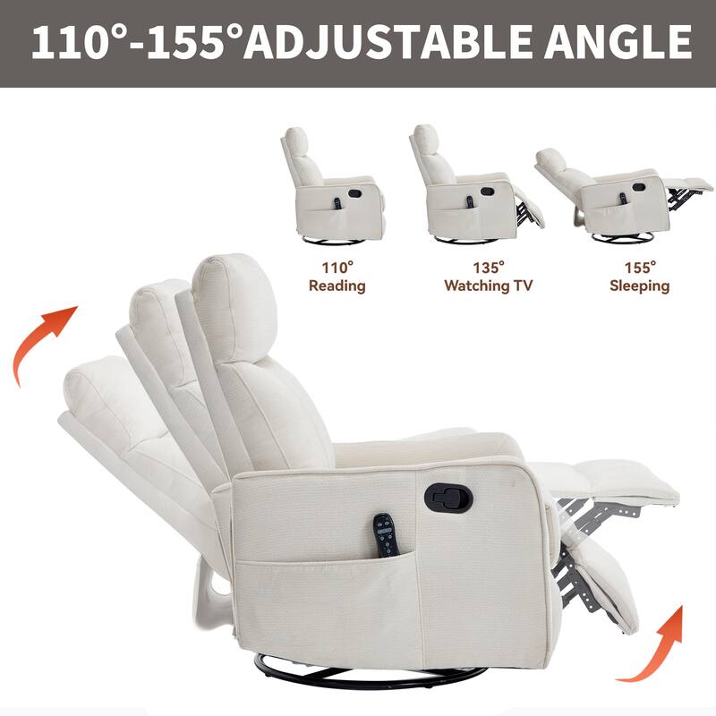 Roomfitters Swivel Rocker Recliner Chair, Manual Massage Armchair with Heat and Vibration, Fabric or Leather