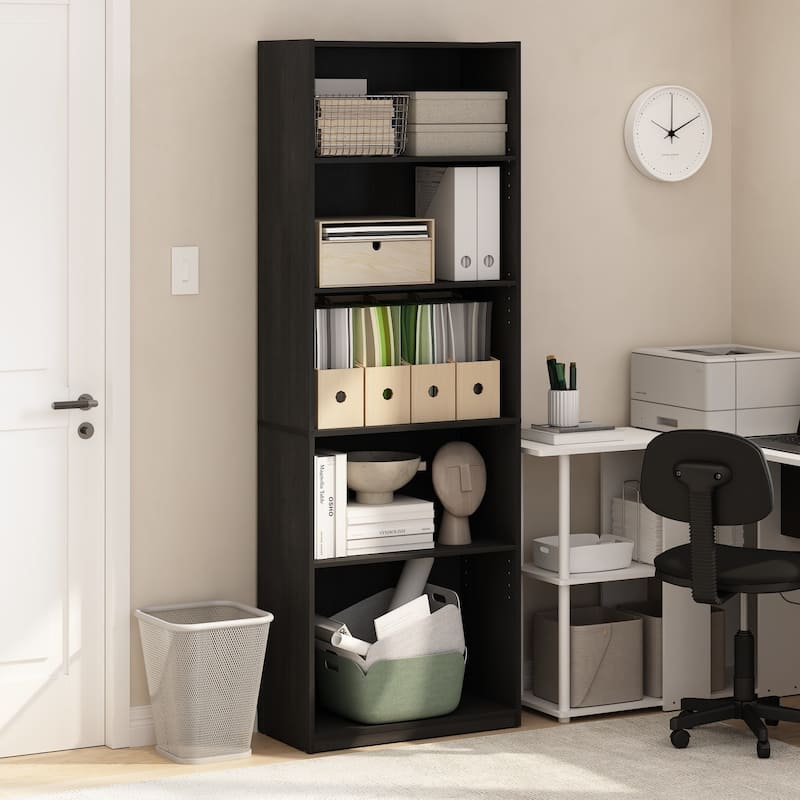 71.42 in. Tall Blackwood Wood 5-Shelf Bookcase