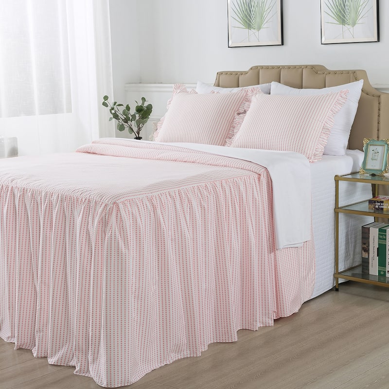 Dot Bedspread with 30" Ruffled Skirt Shabby Chic Farmhouse Style