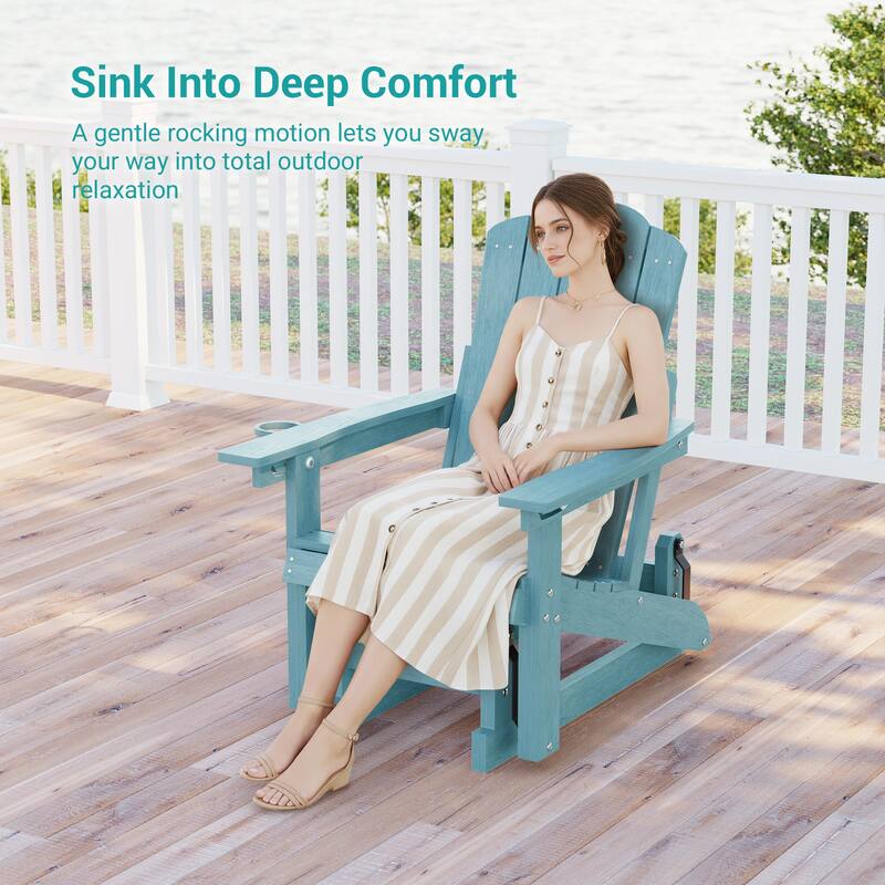 Glider Adirondack Chair 3-Position Adjustable, HDPE Wood-Like Texture