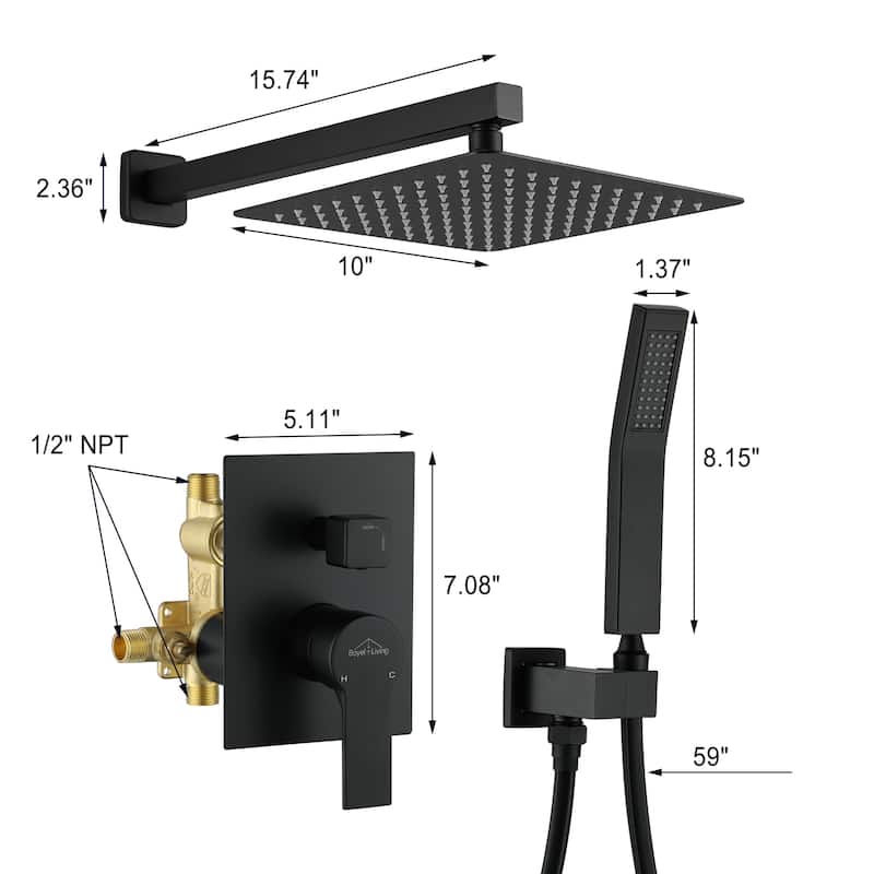 2.5 GPM 10 in. Wall Mount Dual Shower Heads with Pressure Balance Valve