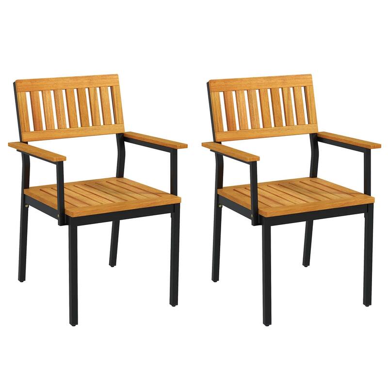 Costway Dining Chair Set of 2/4 with Acacia Wood Backrest Slanted Seat - 2 PCS - Set of 2
