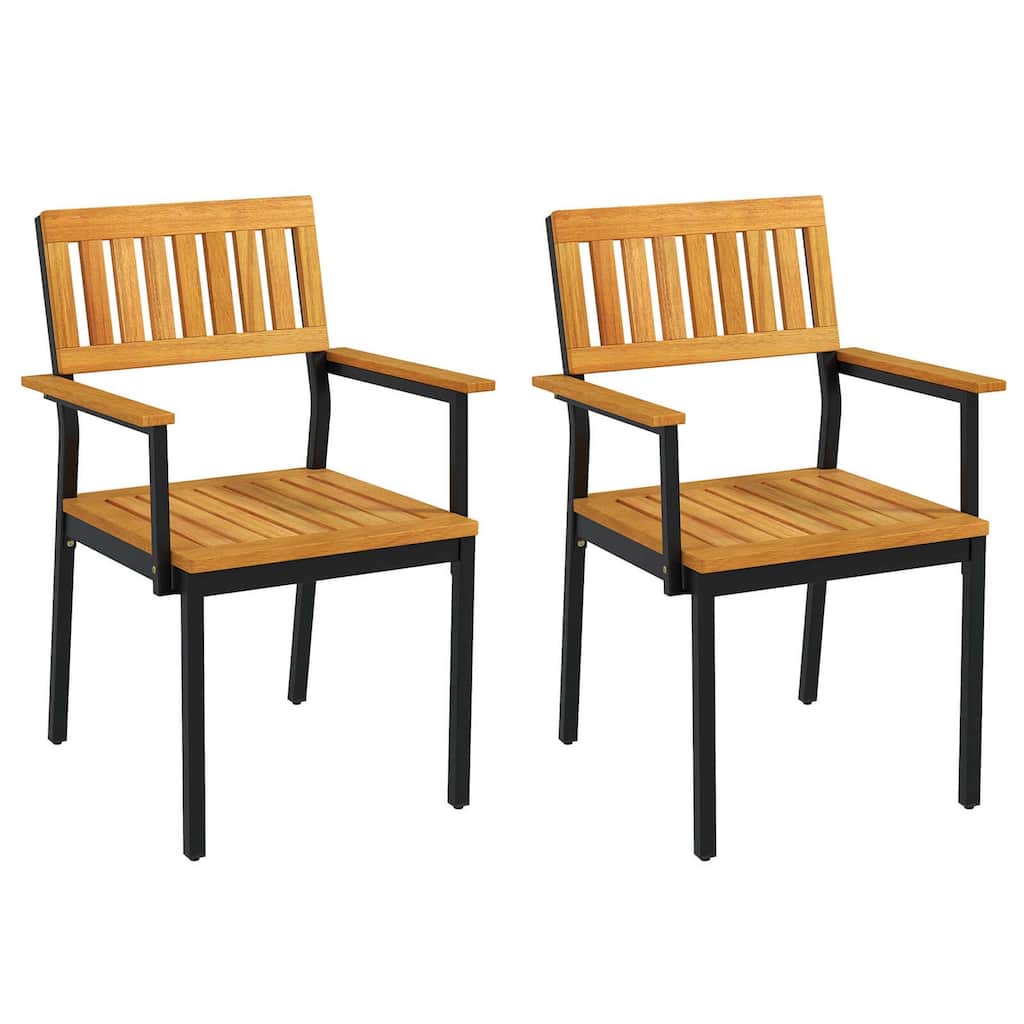Costway Dining Chair Set of 2/4 with Acacia Wood Backrest Slanted Seat