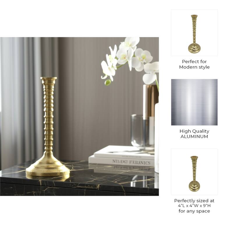 Aluminum Modern Taper Holder Sculpted Spiral Stem Textured Round Base