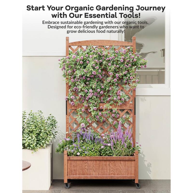 Wood Raised Garden Bed with Adjustable Trellis & Wheels