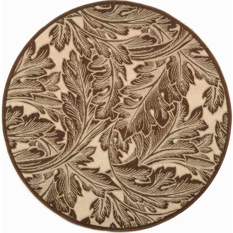 SAFAVIEH Courtyard Reineke Indoor/ Outdoor Waterproof Rug - 5'3" Round - Natural/Chocolate