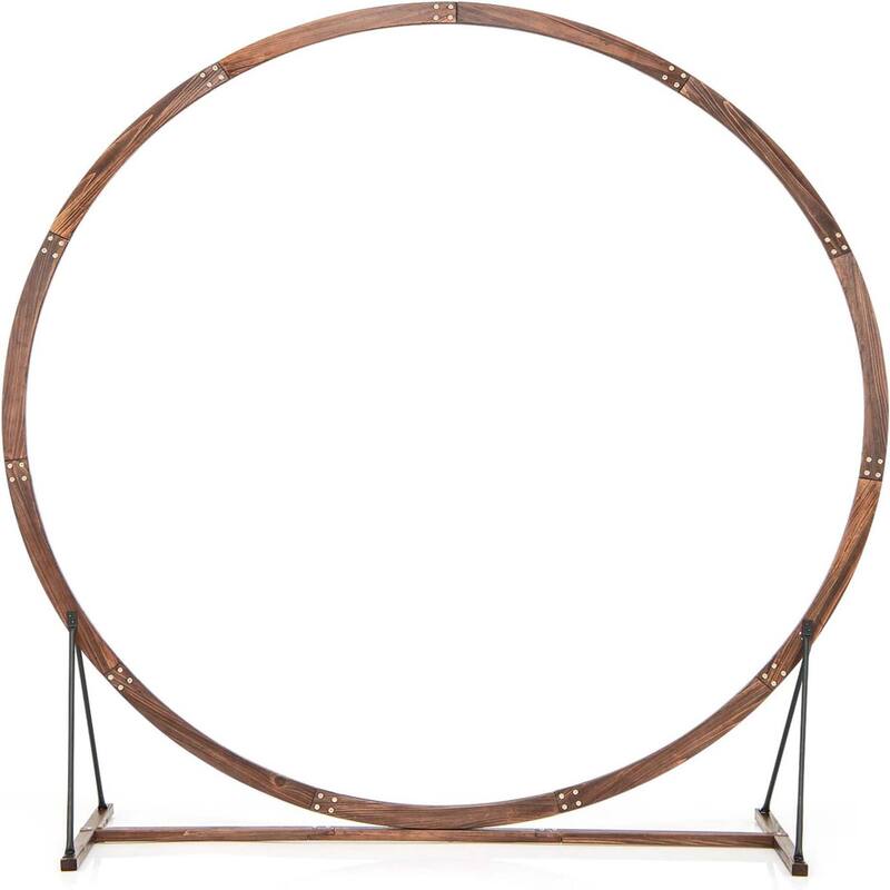 Round Wedding Arch Wooden Backdrop Stand w/ Triangular-Shaped Base - Brown