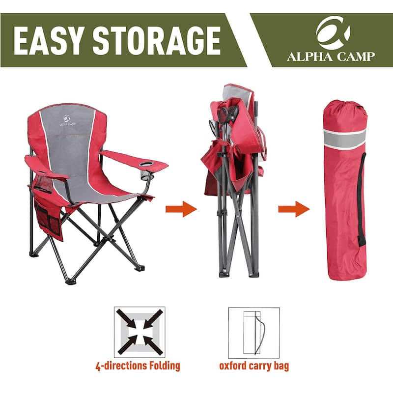 Oversized Camping Folding Chair Padded Arm Chair with Cup Holder
