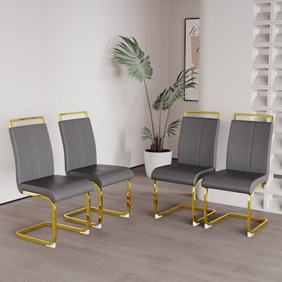 Dining Chair Set of 4, Leather High Back Side Chair, Grey Guest Chair