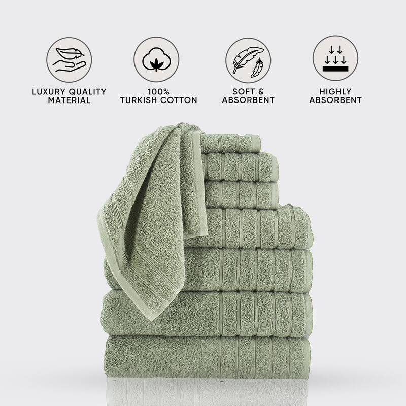 Towels Beyond 8 Piece Turkish Cotton Towel Set 670 GSM Washcloth, Hand & Bath Towel