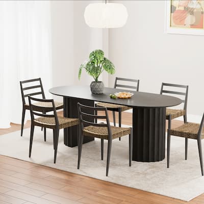 79" Oval Solid Wood Dining Table Duble Pedestal Seats 6