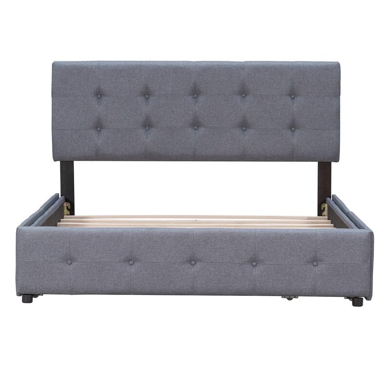Queen Upholstered Platform Bed w/Storage, 4 Drawers & Tufted Headboard ...