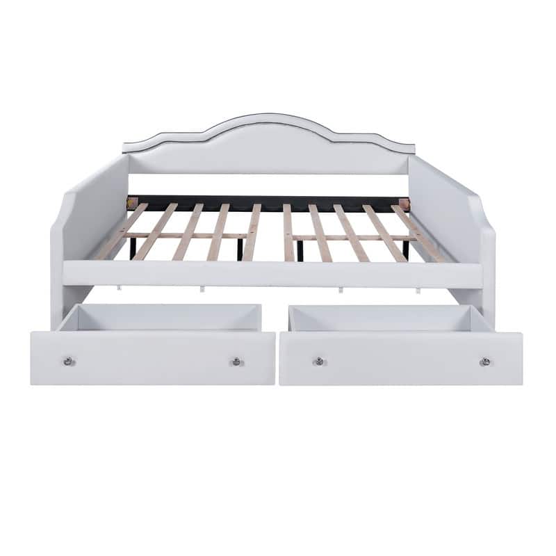 Full Size Upholstered Daybed with LED and 2 Drawers
