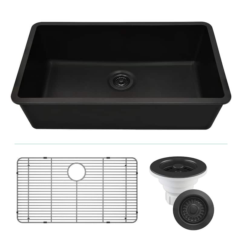 Lexicon Drop-In Quartz 32 Inch Single Bowl Kitchen Sink Kit
