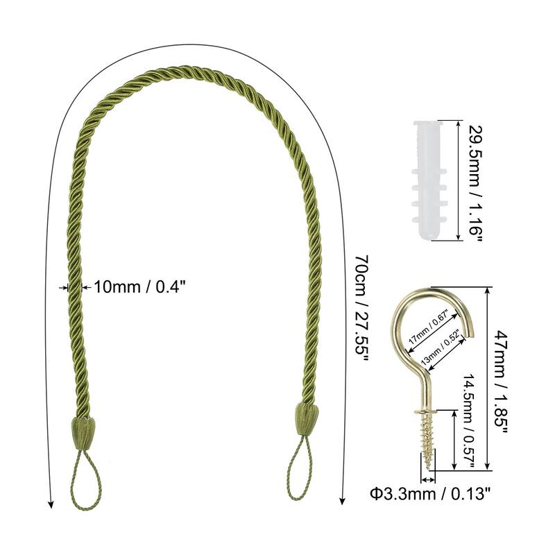 4pcs Curtain Tiebacks Ropes, Decorative Tie Backs with Hooks & Bolts - Dark Green