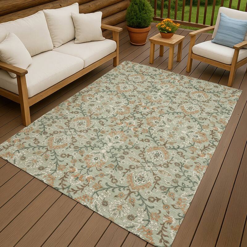 Machine Washable Indoor/ Outdoor Traditional Hartman Chantille Rug - Celery - 5' x 7'6"