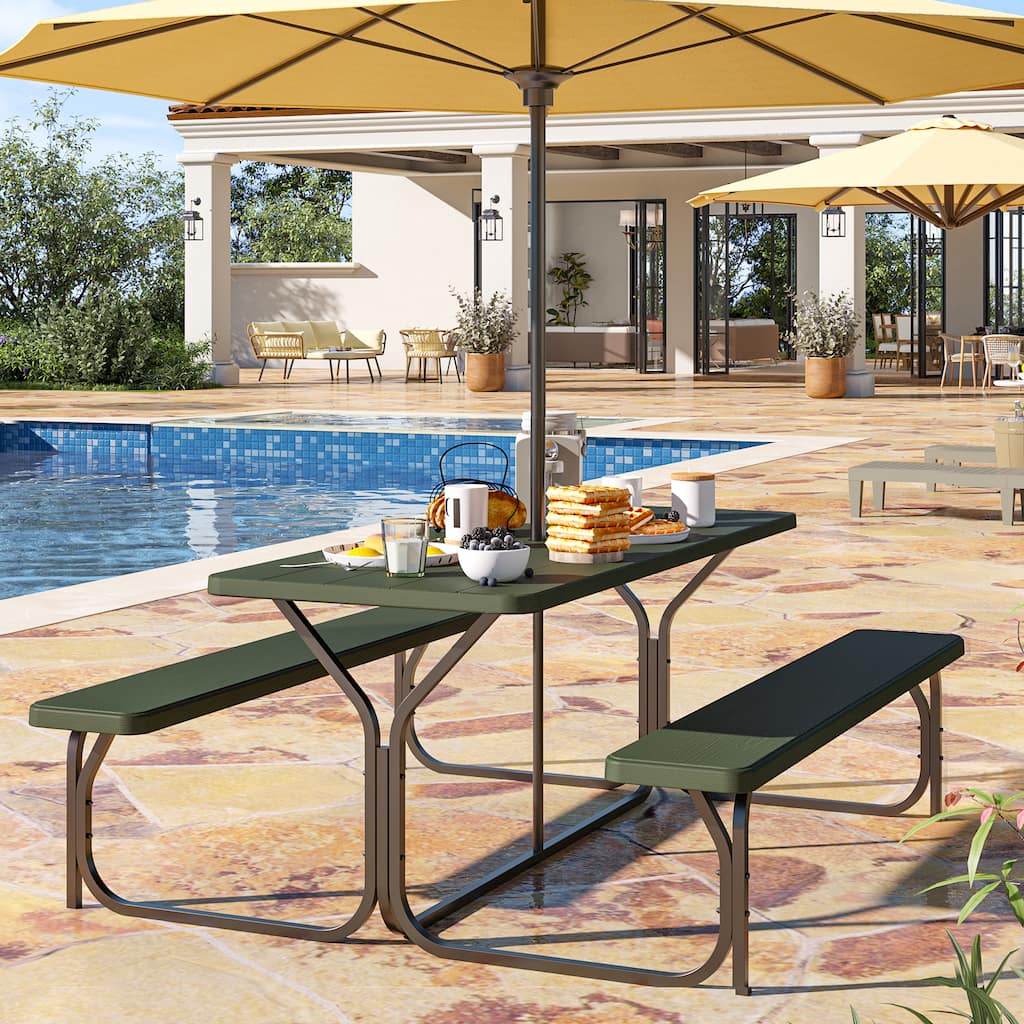Moasis 6FT HDPE Outdoor Picnic Table Set Bench Set with Metal Base
