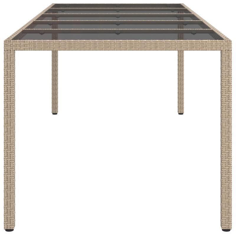 vidaXL Patio Table Outdoor Garden Dinner Table Tempered Glass and Poly Rattan - 98.4 x 39.4 x 29.5 in