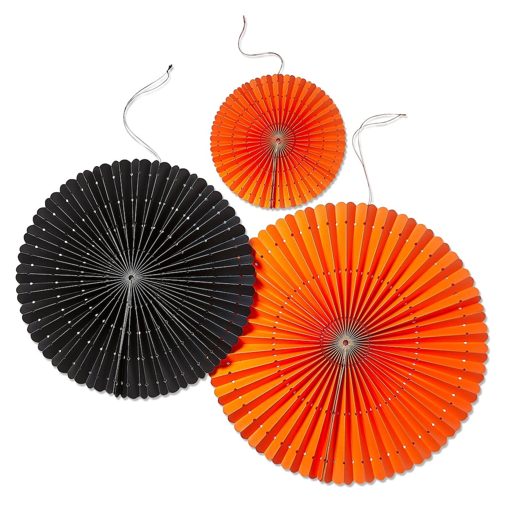 Set of 3 Halloween Paper Fans Decor - Multicolor Decorative Sculptures, 17" Dia, Holiday Decor, Easy Dust Clean