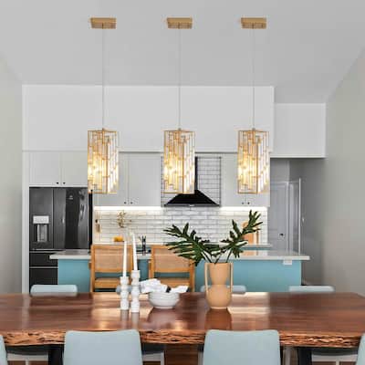 Modern Crystal Pendant Light - 3 Pack, Adjustable Hanging Ceiling Lamp with Crystal Prism Design for Dining Room, Living Room