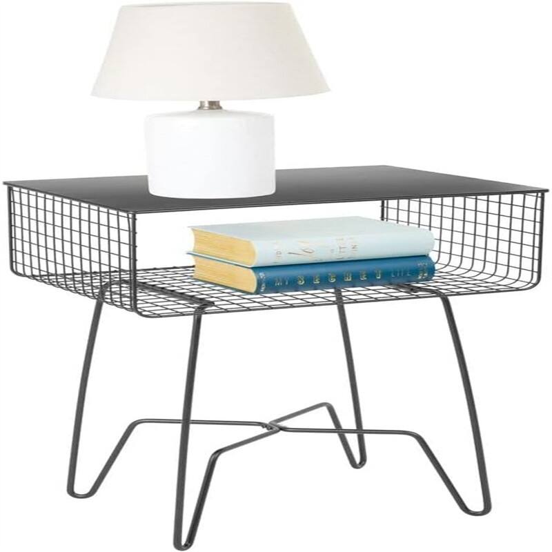 Steel Side Table Nightstand with Storage - 12.75"D x 17.4"W x 22.8"H