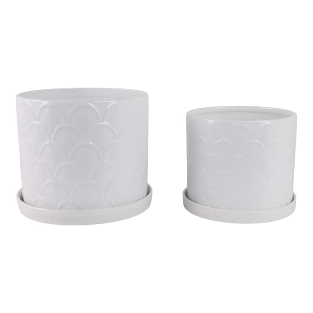 Ceramic Planters with Scalloped Texture (Set of 2) - 12" & 10" White - 11.75" x 11.75" x 10.25"