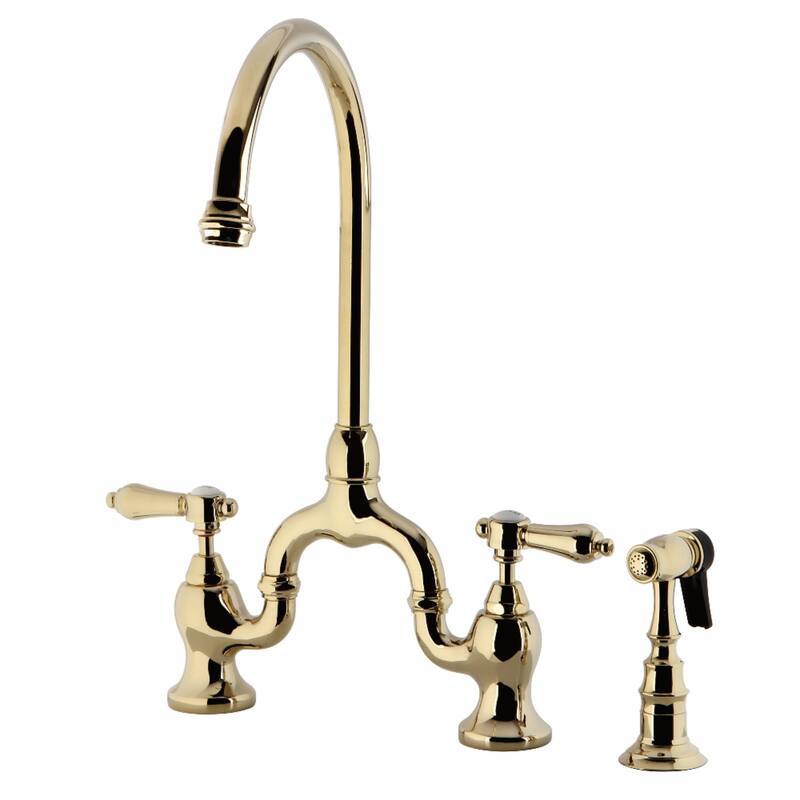 Kingston Brass Heirloom Bridge Kitchen Faucets with Brass Sprayer - Polished Brass