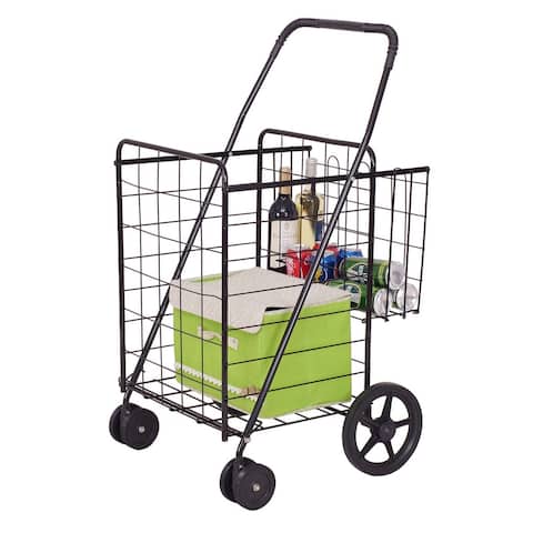 Costway Folding Shopping Cart Jumbo Basket Grocery Laundry Travel w/ - 24.4'' x24.0'' x 39.6''