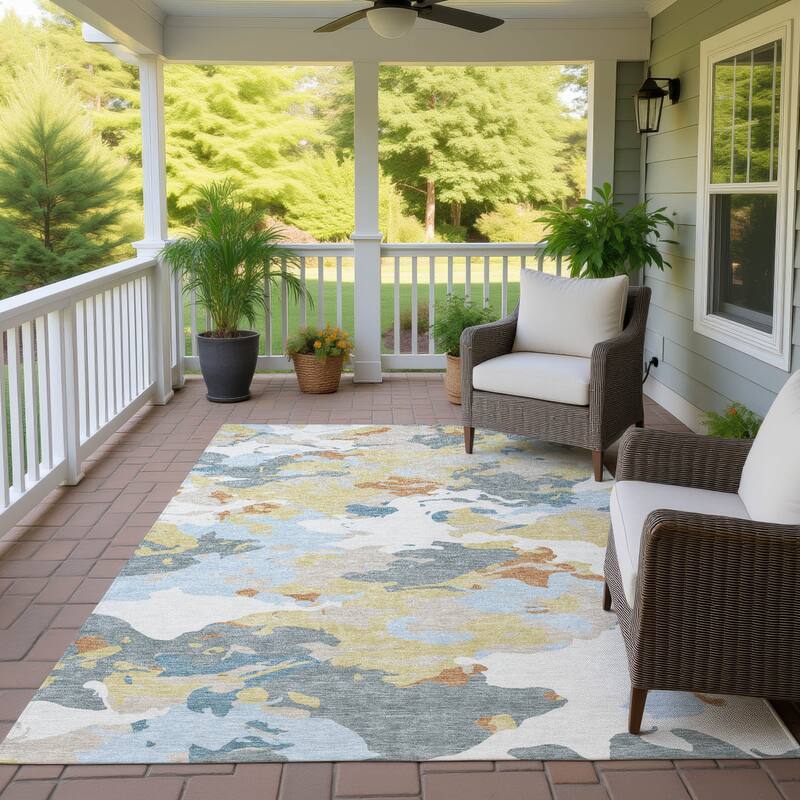 Machine Washable Indoor/ Outdoor Abstract Mexi Chantille Rug - Ivory - 10' x 14'