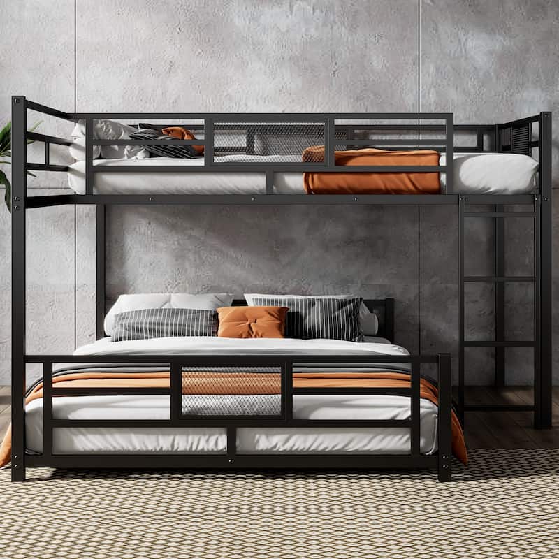 L-shaped Metal Twin over Full Size Bunk Bed, Black