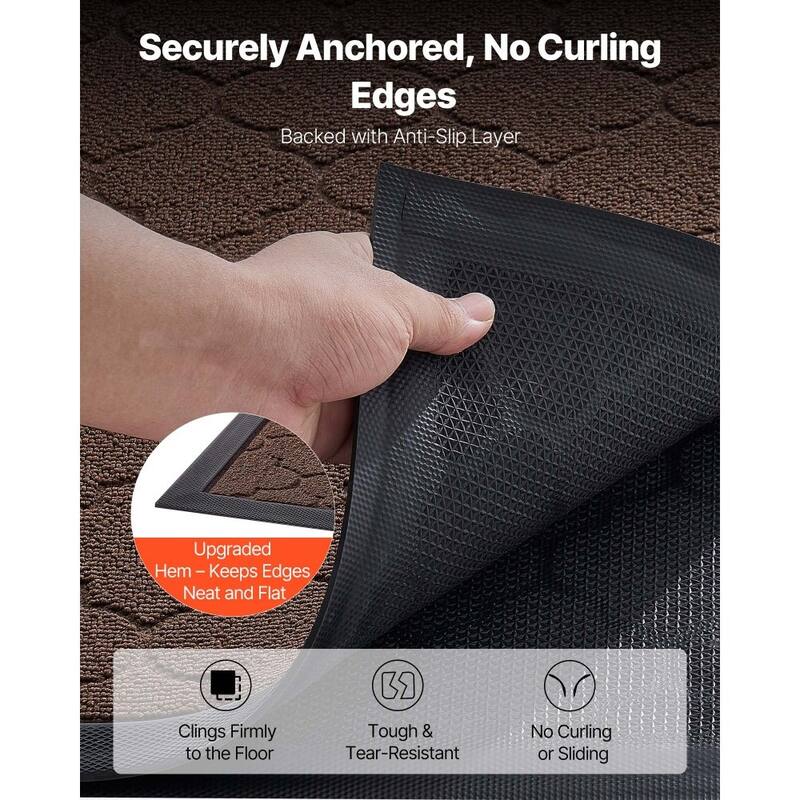 Brown Carpet Front Door Mat with Printed Pattern, Non-Slip Backing and Durable Surface - 47 x 35 x 0.28 in