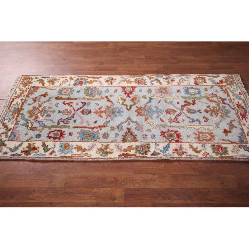 Light Blue Oushak Oriental Accent Rug Handmade Wool Carpet - 2'7"x 5'11"