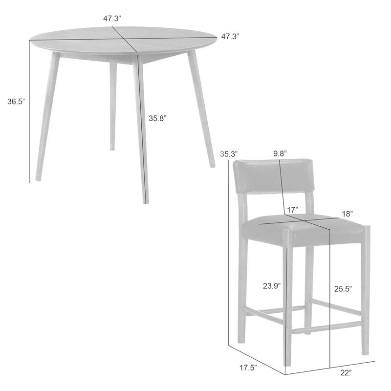 Bennet 5-Piece Pub Wood Dining Set with Walnut Finished Top Table and Faux Leather Counter Height Bar Stools