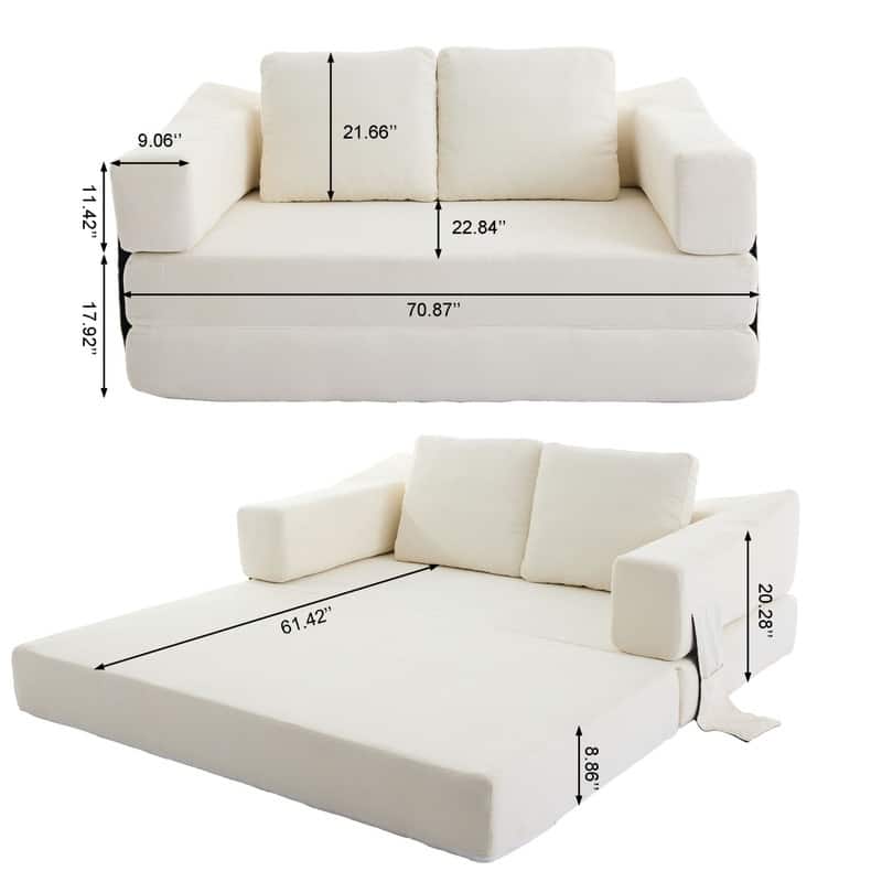 Fold-Out Sofa Bed Convertible Chair Floor Couch and Sleeping Mattress with Removable Backrest