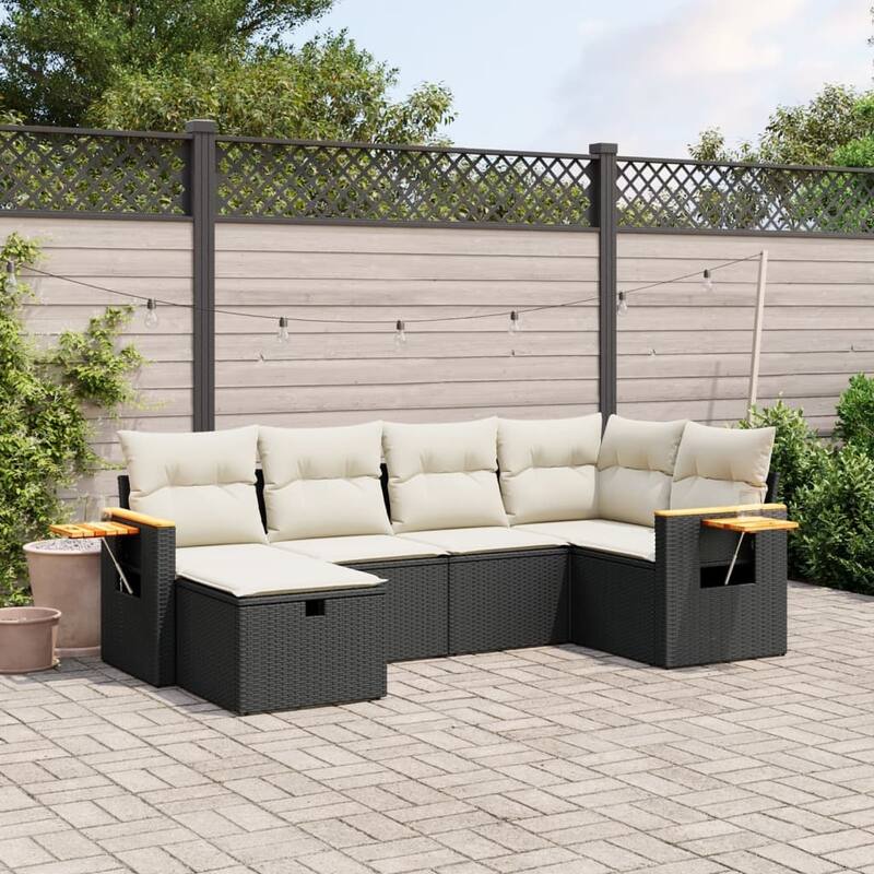 vidaXL Patio Sofa Set with Cushions Outdoor Conversation Furniture Poly Rattan - Black and cream without table - form1 - 24.4 x 24.4 x 27.2 in