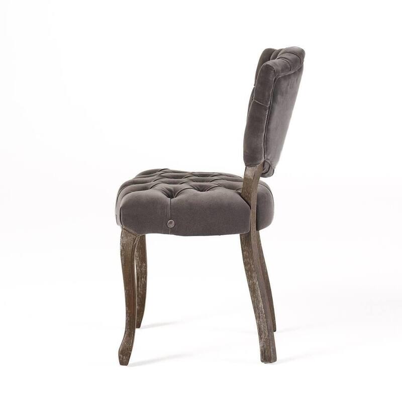 Button-tufted Velvet Upholstery Dining Chairs, European Conference Chair with Curved Legs, Wooden Accent Dining Chair, Set of 2