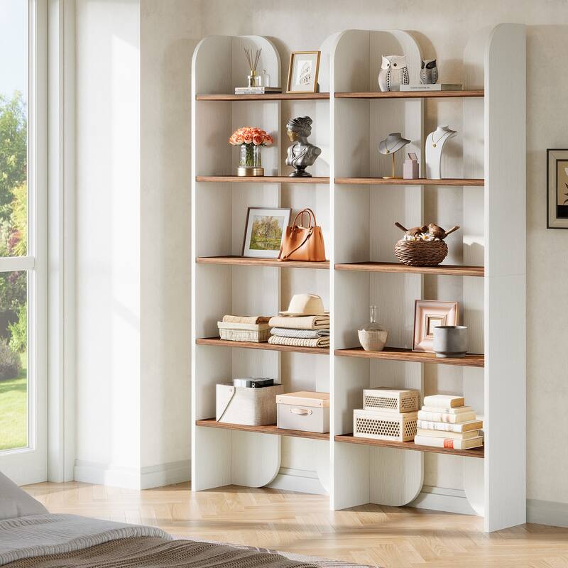 70.87" 5-Tier Double Wide Bookshelf, Open Shelves Tall Floor Standing Bookcase Storage Accent Shelf