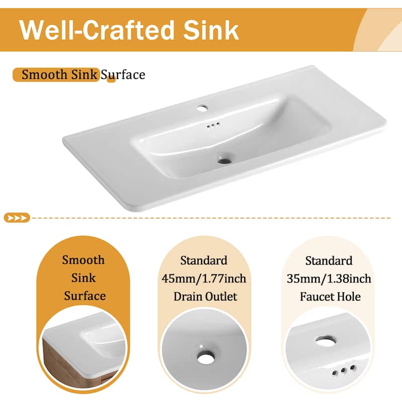 Malwee 36"/40" FreeStanding Bathroom Vanity with Sink, Floor Stand Bathroom Vanity with Soft Close Door and Adjustable Shelf