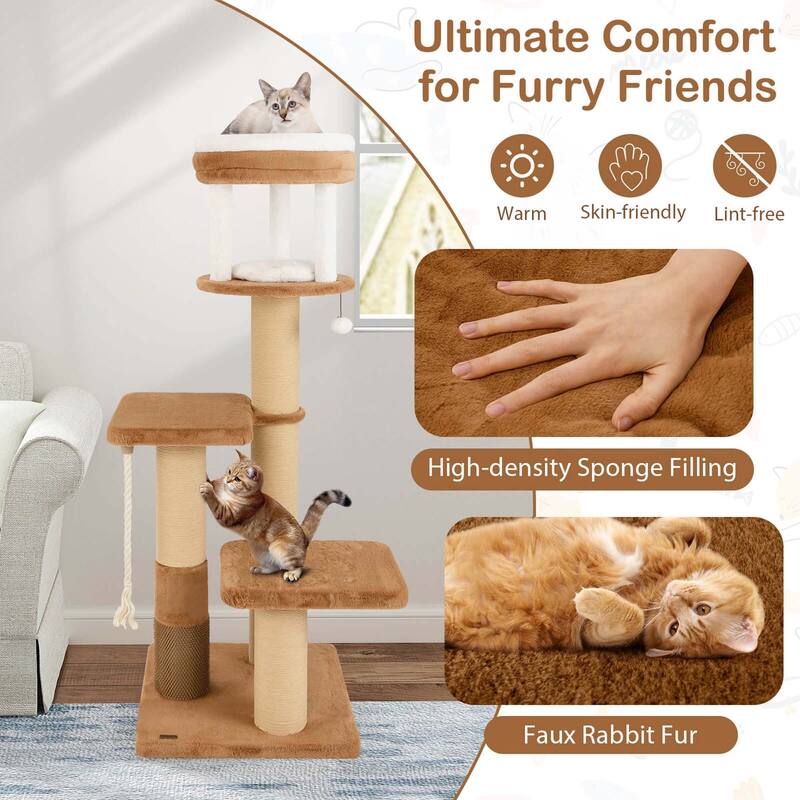 Costway 65" Tall Cat Tree for Indoor with Self-groomer Padded Perch - See Details